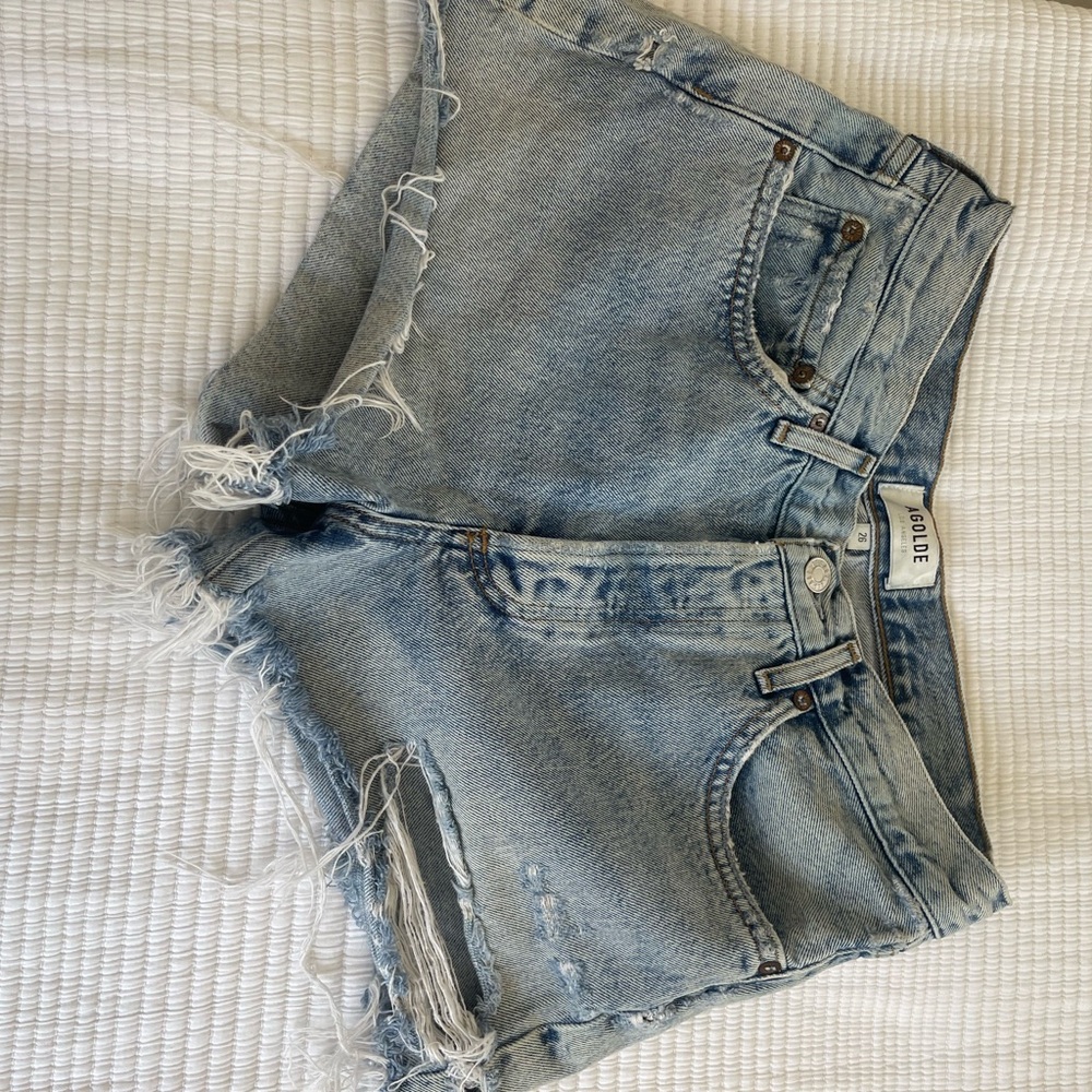 Agolde Women's Frayed Jean Shorts - Light Blue